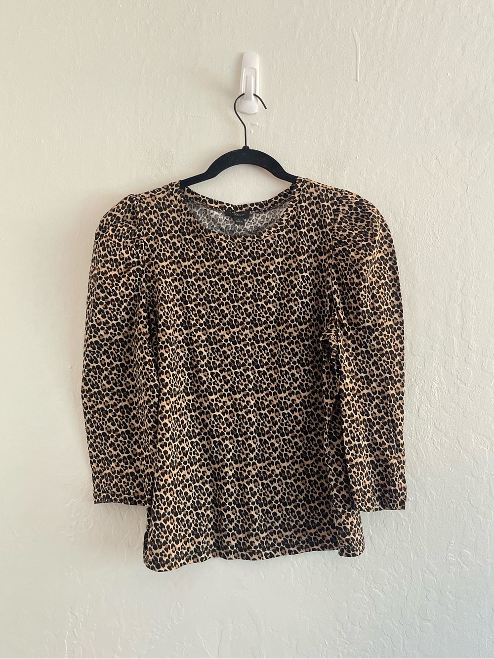 Ann Taylor Leopard Cheetah Print Brown Puff Sleeve Blouse Cotton Womens Small
